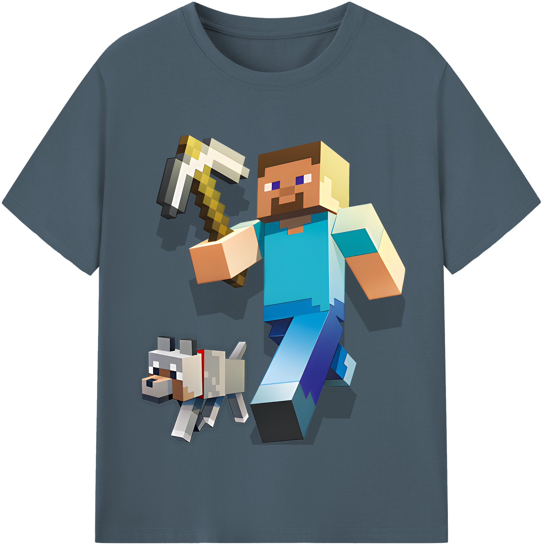 （画像用） マインクラフト ブロックの世界 Minecraft MC Block world 綿100％半袖Tシャツ（フロントプリント）